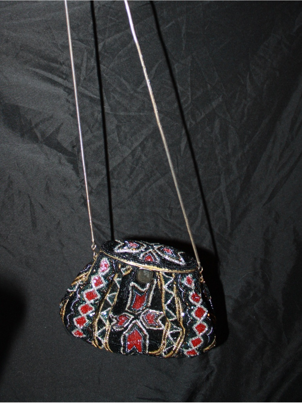 Vintage Cadaz Beaded Black Multicolor Evening Crossbody Bag 🌵